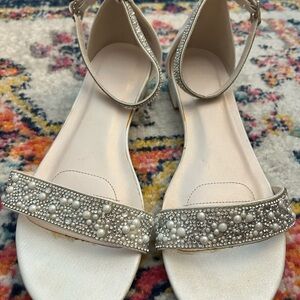 David's Bridal White Crystal Sandals